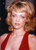 Jean Kelly Close Up Portrait in Red Deep V-Neck Linen Dress Photo Print - Item # VARCEL689627