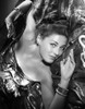 Ramsey Ames Lying in Bed wearing Silk Dress in Black and White Portrait Photo Print - Item # VARCEL692751