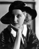 Bette Davis Portrait Chin Leaning on Hand in Black Hat and White Collar Velvet Dress Photo Print - Item # VARCEL692847