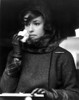 Jeanne Moreau Candid Portrait in Black Linen Long Sleeve Folded Top Twee Coat and Black Scarf Photo Print - Item # VARCEL707665