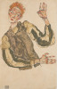 Self-Portrait with Striped Sleeves  Poster Print by Egon Schiele