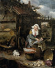 A Housewife in an inner Courtyard Cleaning Fish  Poster Print by Hendrik Potuyl