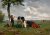 Shepherdess and Two Cows in a Meadow  Poster Print by Rosa Bonheur