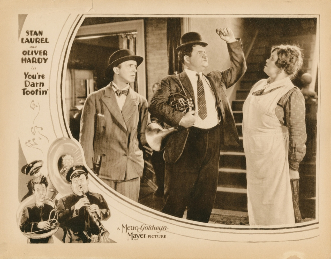 You'Re Darn Tootin' Lobbycard Inset From Left: Stan Laurel Oliver Hardy  Agnes Steele Bottom From Left: Stan Laurel Oliver Hardy 1928 Movie Poster 