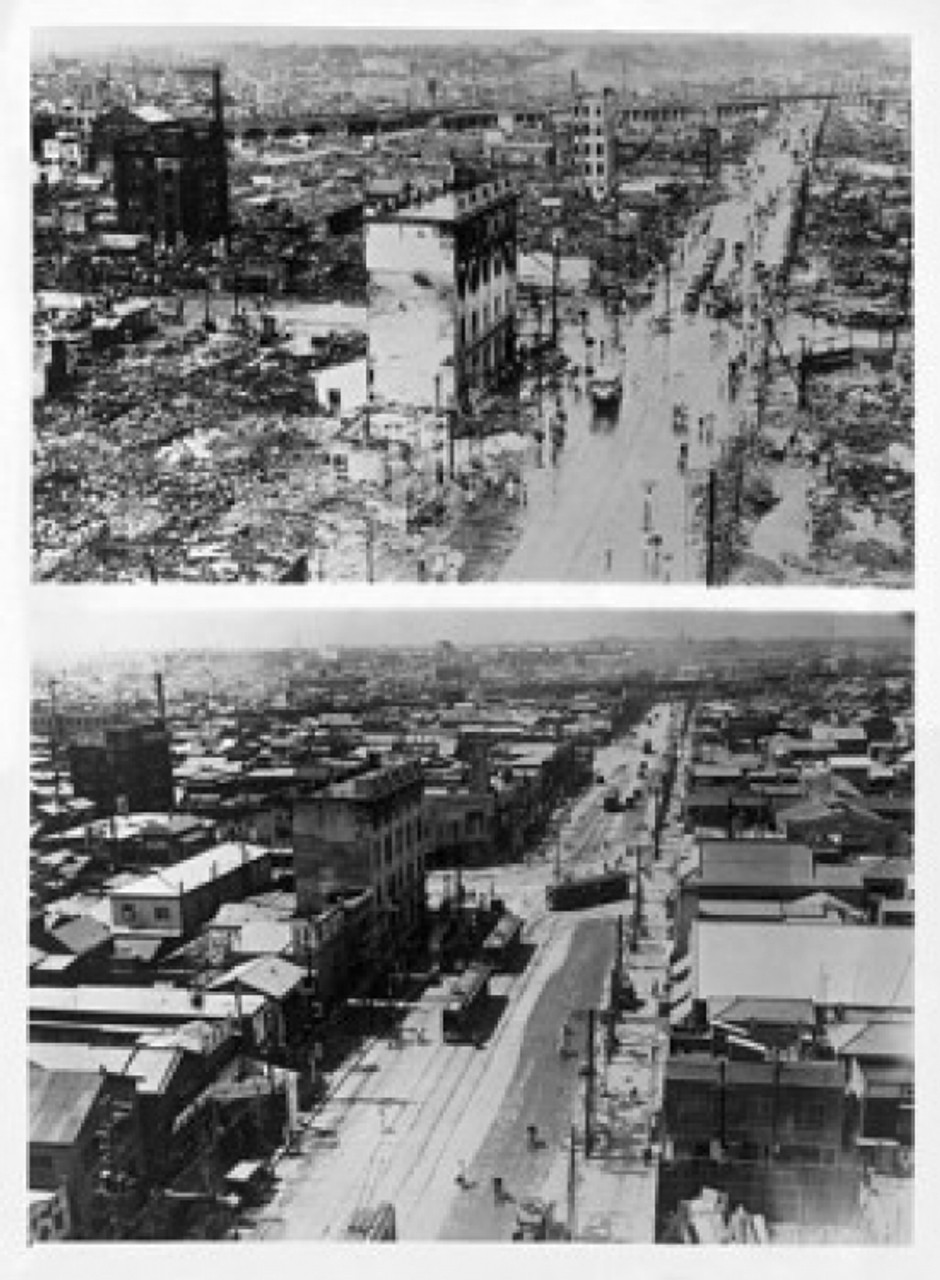 High angle view of Hongkucho Street in Tokyo the after