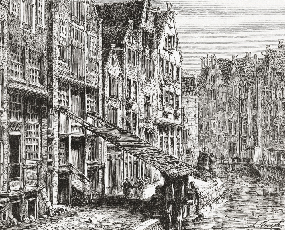 A Street In Old Amsterdam, The Netherlands In The 19Th Century