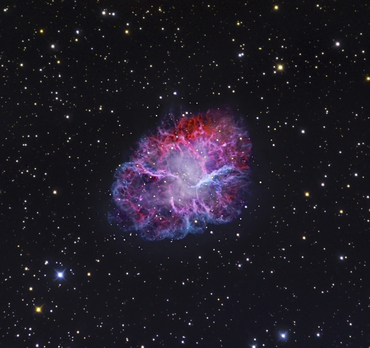 The Crab Nebula. The Crab supernova remnant represents the remains of a  shattered supergiant star that met its explosive end in the year 1054.  Poster