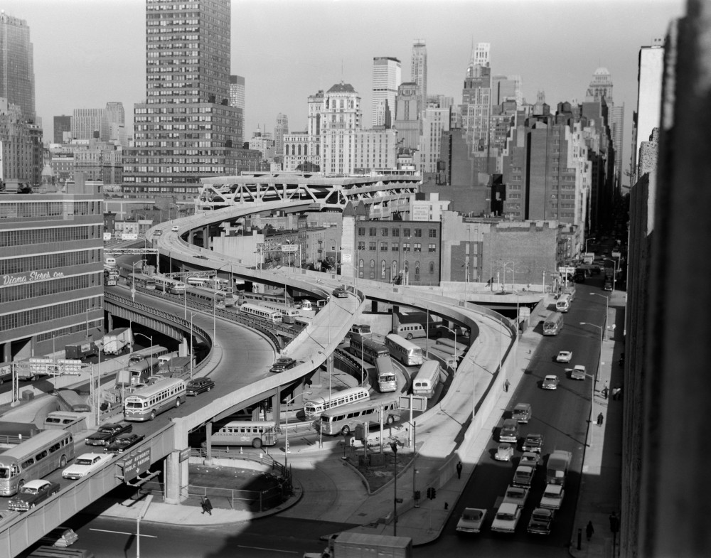 1960s Overhead Of Port Authority Traffic Ramps In New York