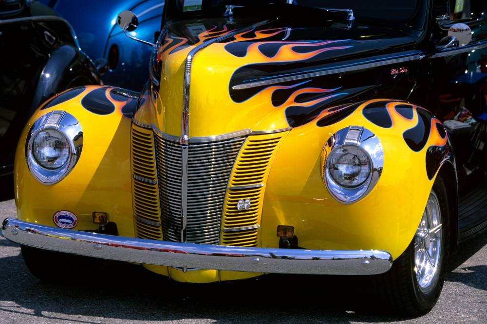 1939 1940 Ford Flame Job Painted Hot Rod Automobile Hood