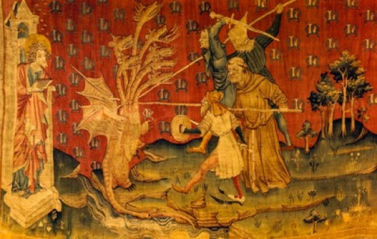 Apocalypse Seven Headed Dragon Tapestry/Textiles Poster Print