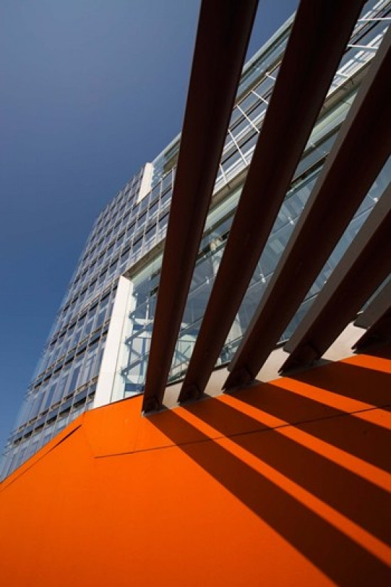 Low angle view of a modern building 2DF Building Hamburg Germany