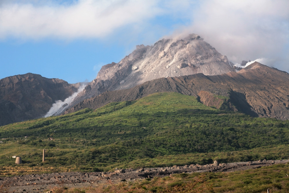 March 2006 - Ash and gas rising from lava dome of Soufriere Hills