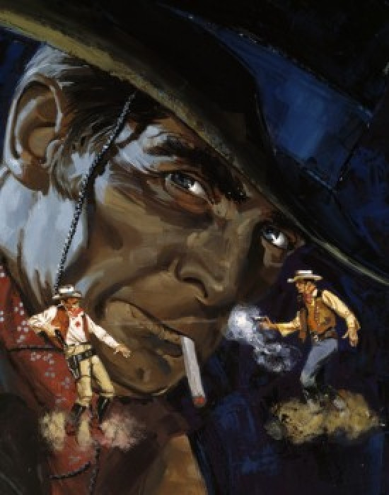 Two cowboys shooting pistols in duel Poster Print - Item
