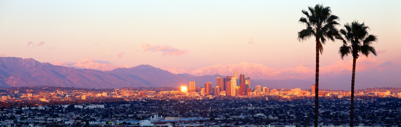 los angeles skyline at night panorama