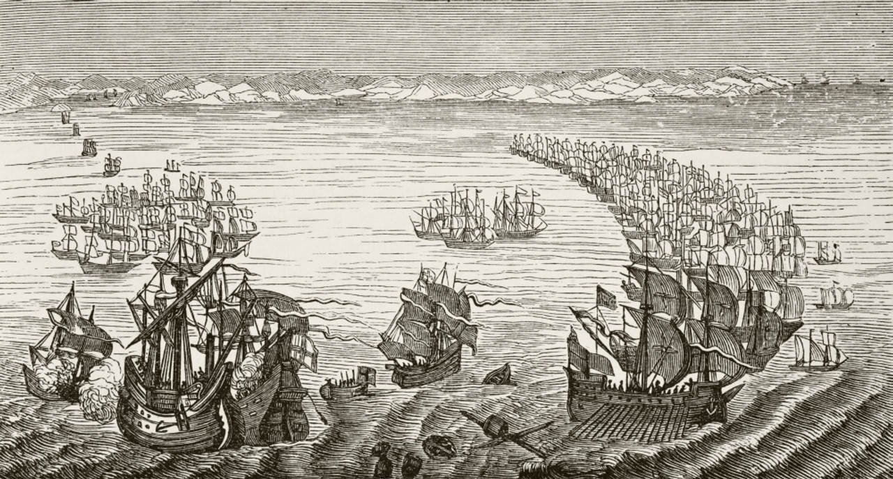 The Spanish Armada After A 17Th Century Print. From The National