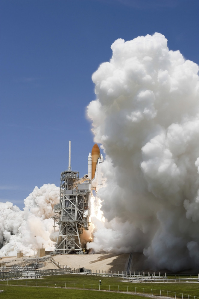 Poster, Many Sizes; F-15 Strike Eagle As The Space Shuttle Atlantis Launches May