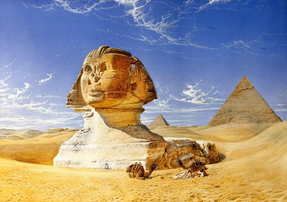 Great Sphinx and Pyramids, Giza, Egypt Poster Print by Science