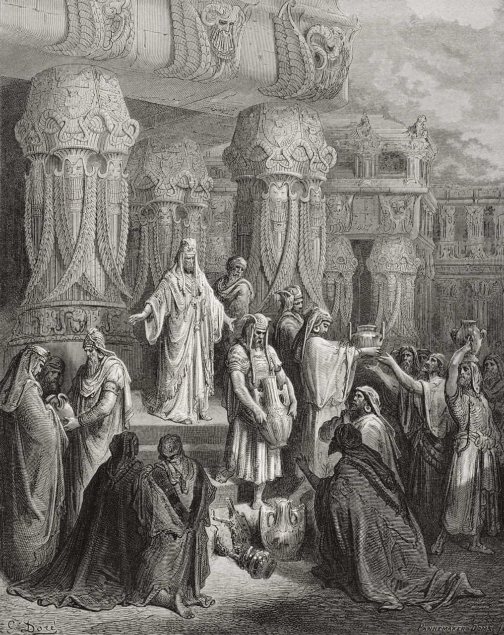 Engraving From The Dore Bible Illustrating Ezra I 7 To 11 Cyrus Restoring  The Vessels Of The Temple By Gustave Dore 1832-1883 French Artist And