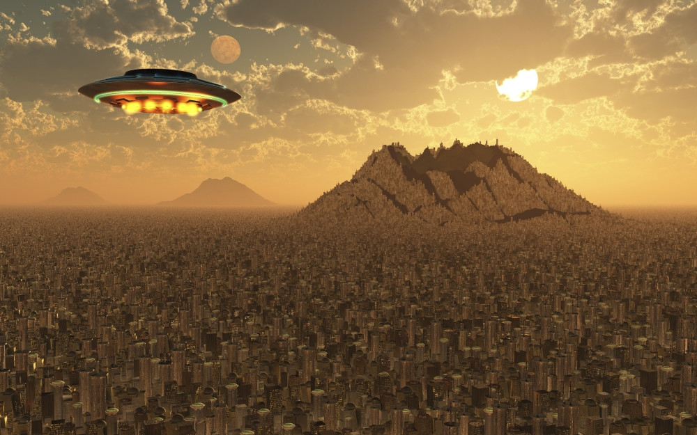 A UFO returning to its distant alien homeworld. Poster Print by