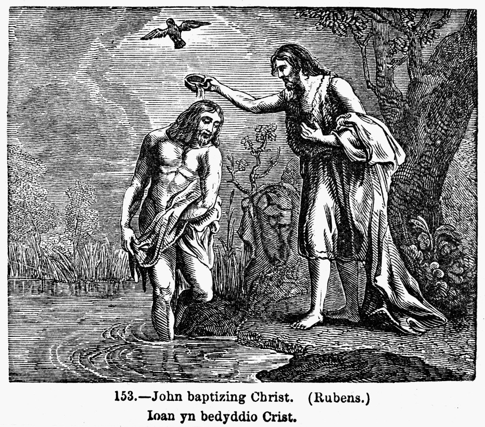 John Baptizing Jesus. /Nwood Engraving, 19Th Century. Poster Print by ...