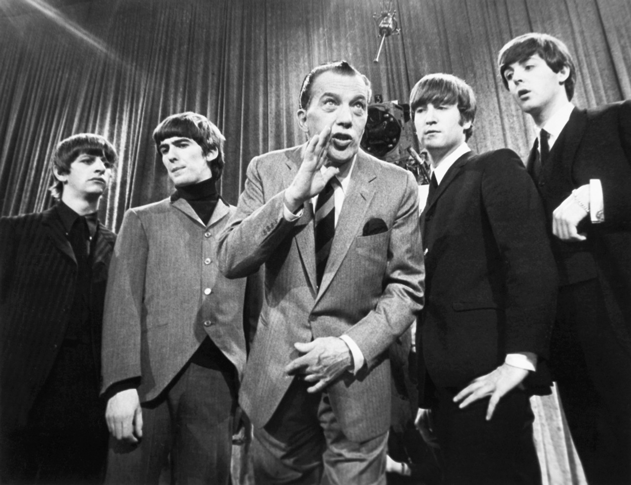 Beatles And Ed Sullivan./Nthe Beatles Photographed On The Set Of 'The Ed  Sullivan Show' On 9 February, 1964. From Left: George Harrison, Ringo  Starr,