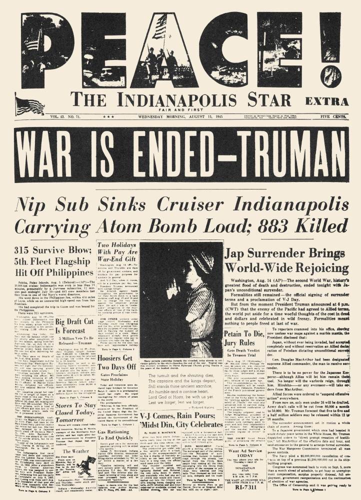 World War Ii: V-J Day, 1945. /Nthe Front Page Of 'The Indianapolis