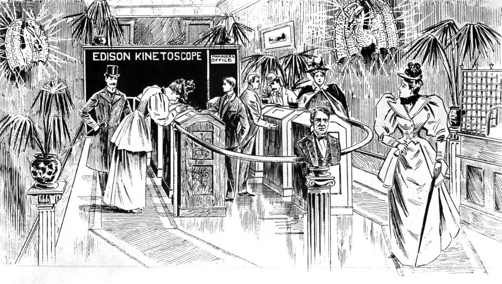 Kinetoscope, 1890S. /Nthe Edison Kinetoscope Parlor On Broadway At 28Th  Street In New York City. Wood Engraving From An American Newspaper, C1895,  Poster Print by Granger Collection - Item # VARGRC0123226 - Posterazzi