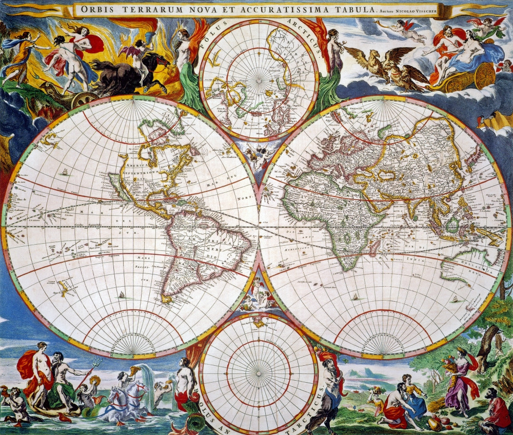 World Map, 17Th Century. /Nnicolaas Visscher'S World Map, From Jan