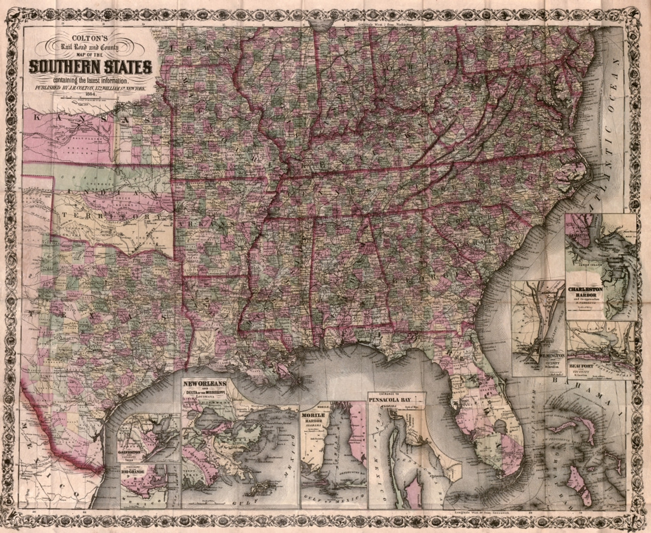 Map: Railroad, 1864. /N'Railway And County Map Of The Southern