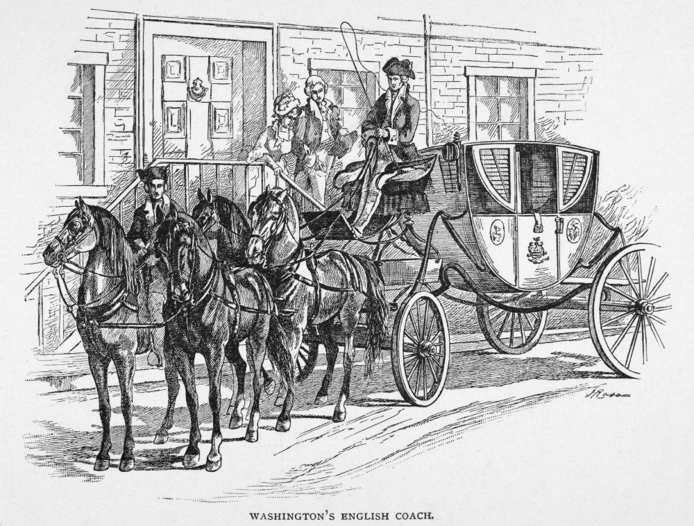 Horse-Drawn Coach. /Ngeorge Washington'S English Coach. Engraving, 19Th ...