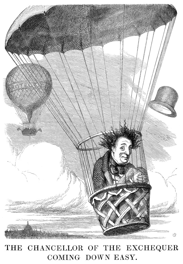 Disraeli Cartoon, 1852. /N'The Chancellor Of The Exchequer Coming Down ...