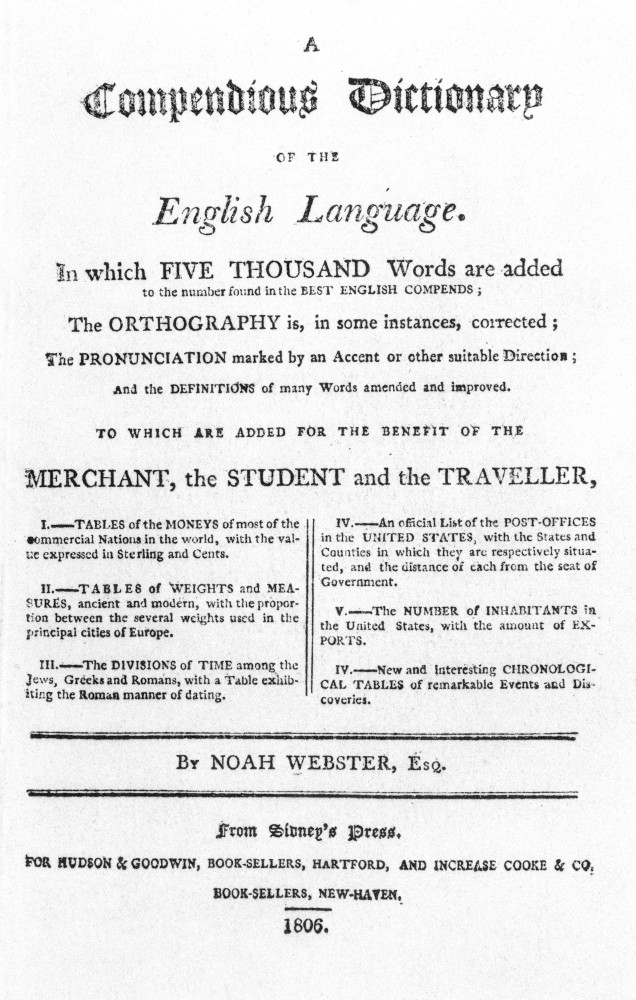 Noah ster TitlePage. /NtitlePage Of ster'S First Dictionary, 1806. Poster Print by
