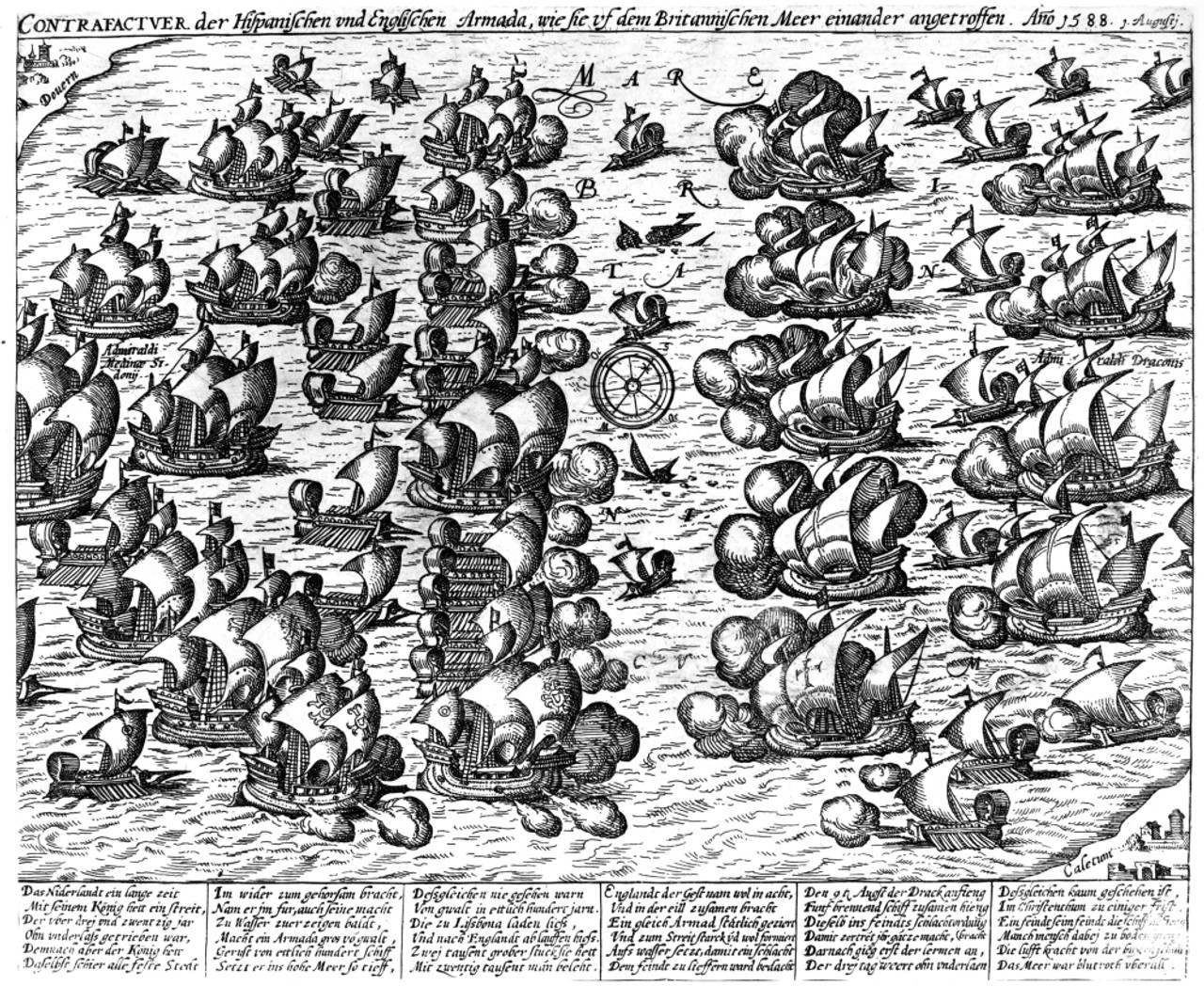 Spanish Armada 1588. Nbattle Between The Spanish Armada Left