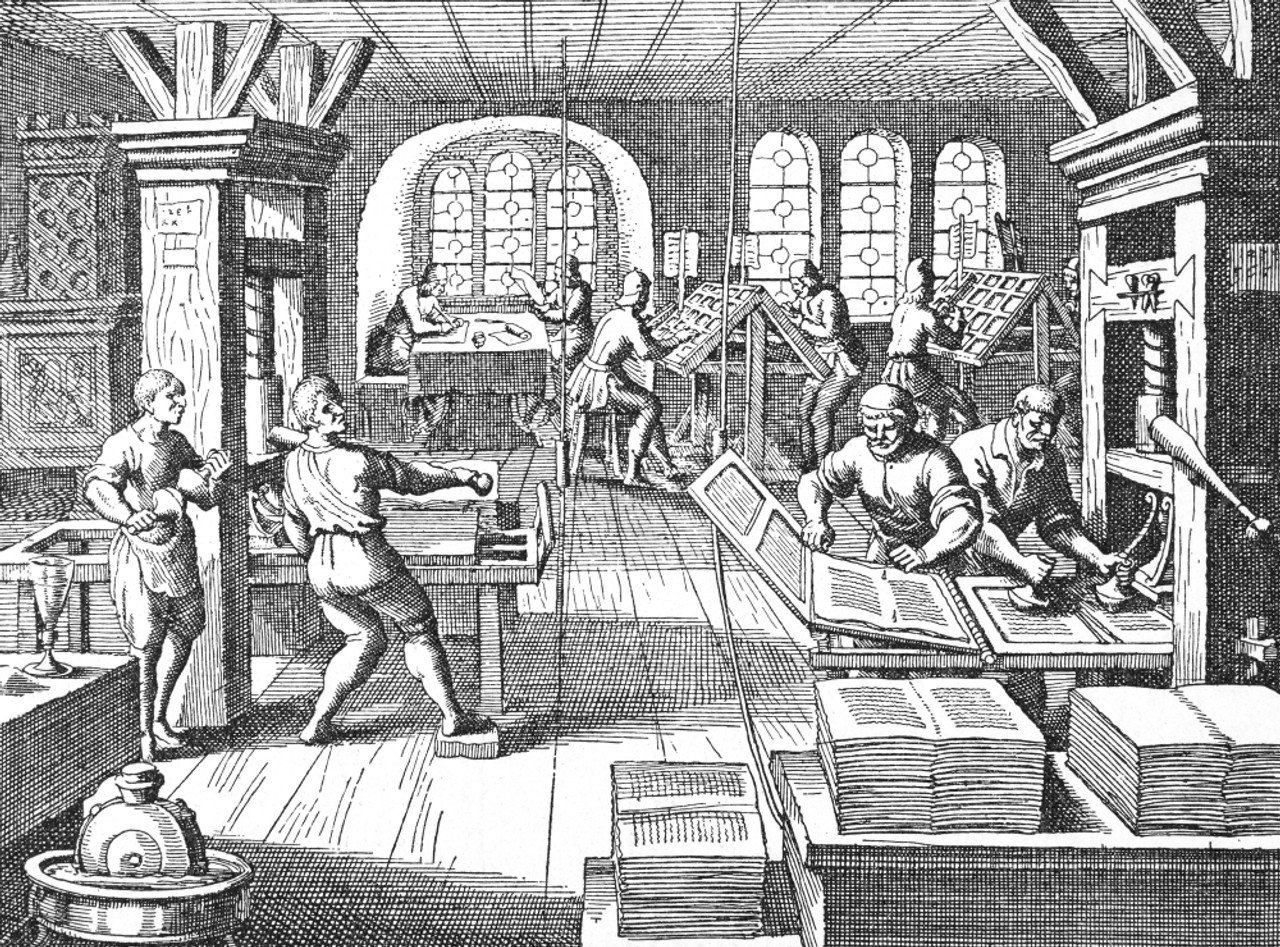 Printing Office, /Nthe Interior Of A Printing Office. Engraving From Gottfried'S 'Historische Chronik,' Printed At Frankfurt, In 1619. Poster Print by Granger Collection - Item # VARGRC0016807 -