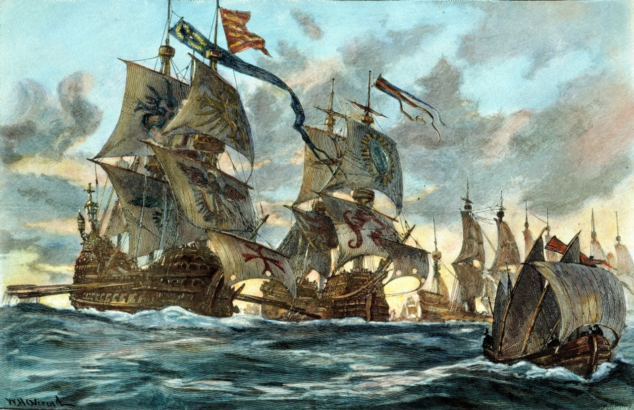 Spanish Armada 1588 . Ncoming Up The English Channel. Colored