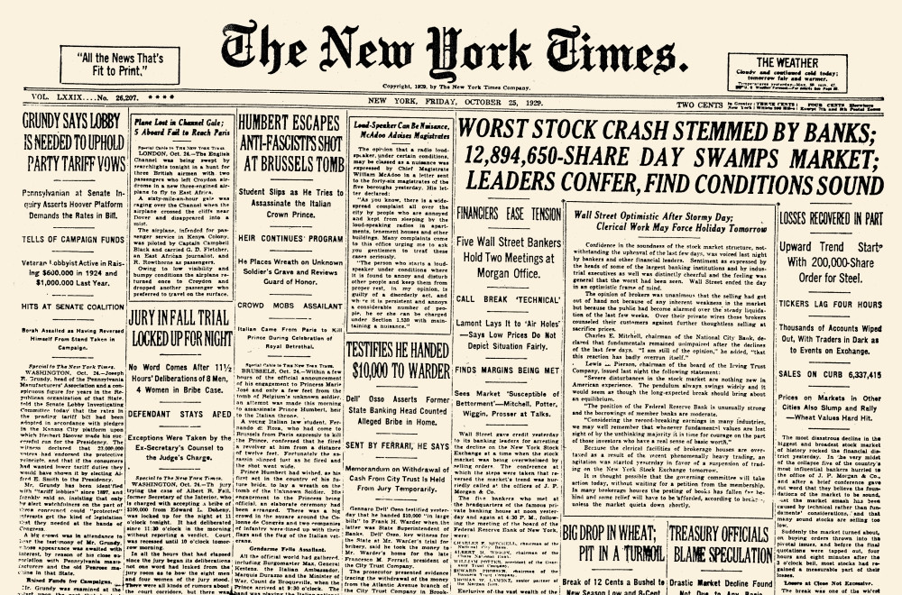 Wall Street Crash, 1929. /Nfront Page Of The New York Times, 25 October ...