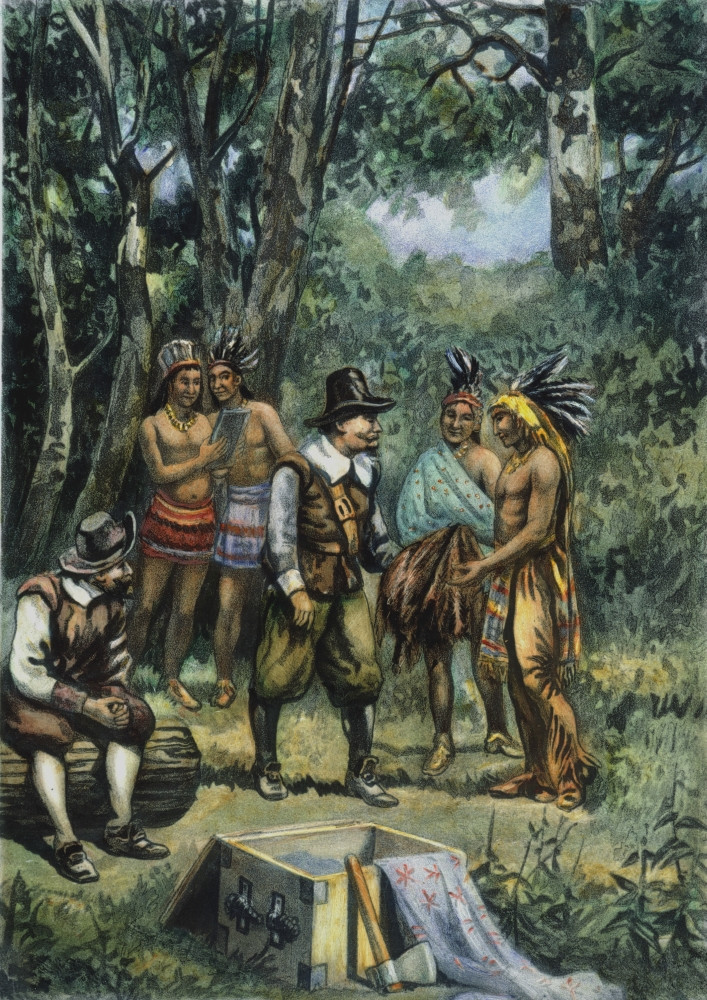 Fur Trade. /Ndutch Settlers In America Trading With The Native Fur Trade. /Ndutch Settlers In America Trading With The Native