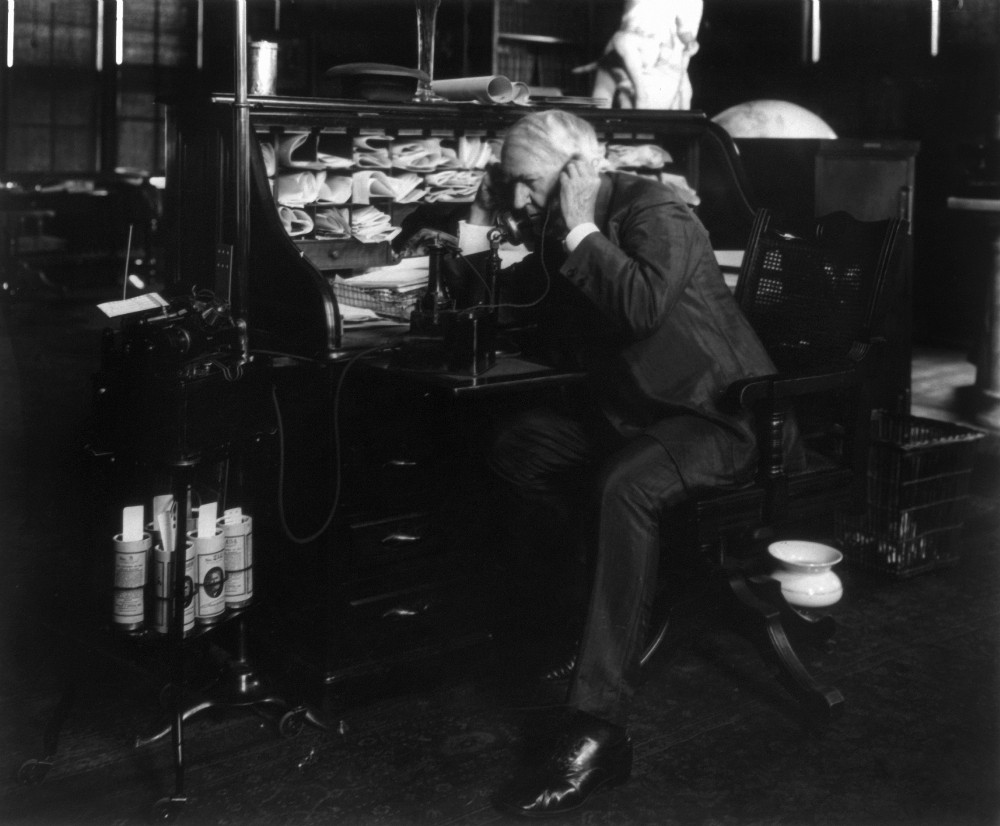 Thomas Edison (1847-1931). /Namerican Inventor. Photographed Seated At ...