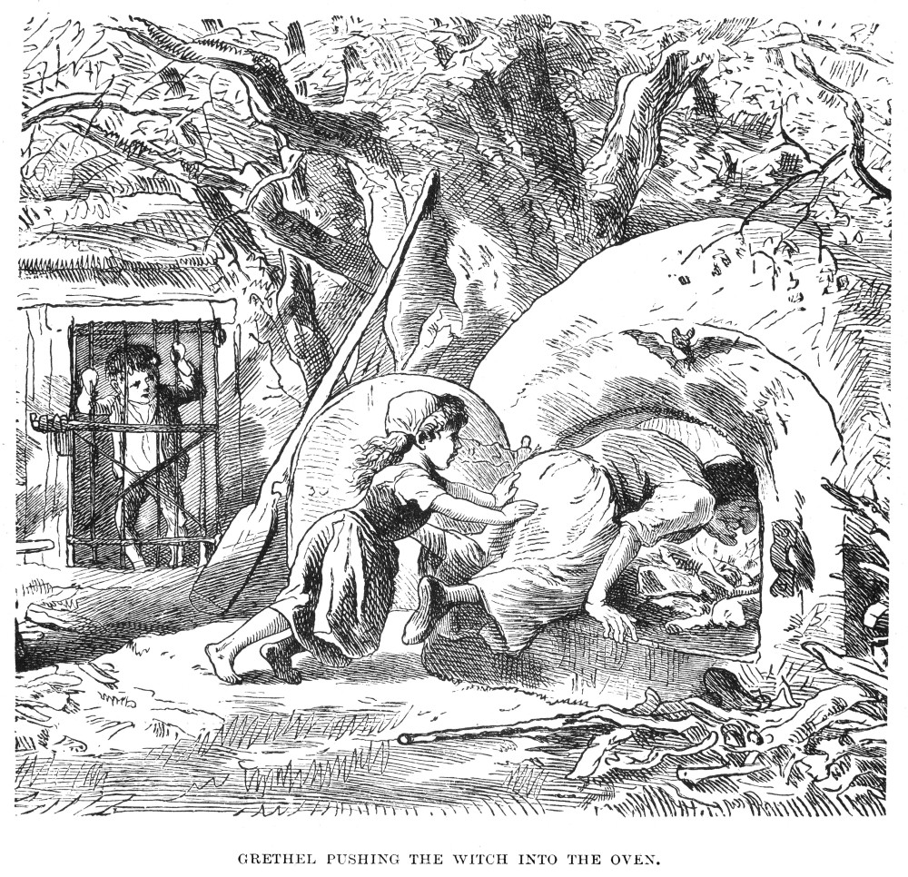 Grimm: Hansel And Gretel. /N'Gretel Pushing The Witch Into The