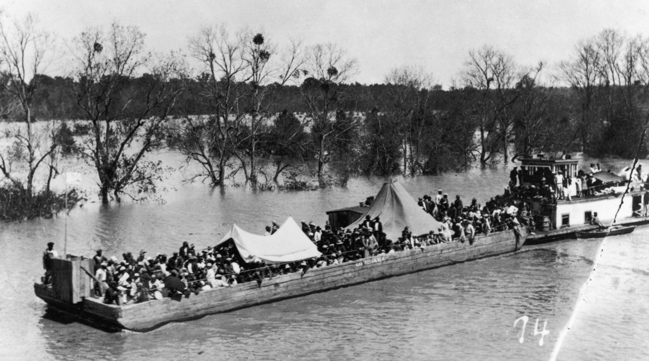 Mississippi Flood, 1927. /Nrefugees From Murphy, Mississippi, On Their Way  To Vicksburg Aboard The Gas Boat 'Otter' At The Time Of The Great 