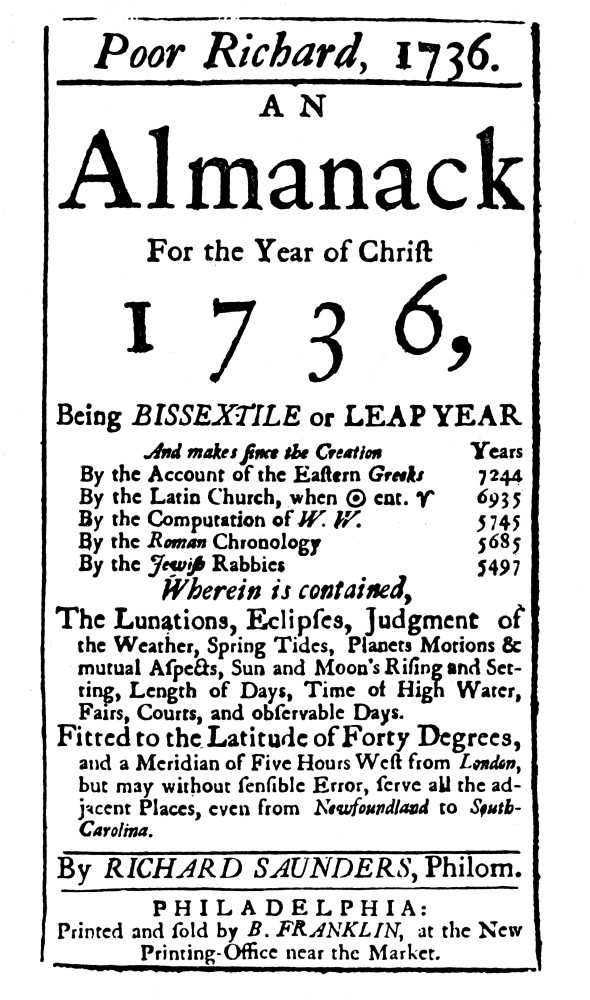 Poor Richard'S /Ntitle Page Of The 1736 Edition Of 'Poor