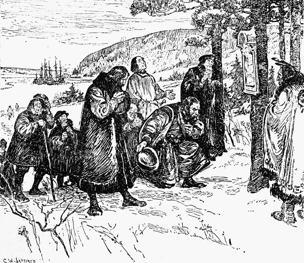 Jacques Cartier 1491 1557 Nfrench Sailor And Explorer Cartier And His Exploration Party Pray For Relief From Their Sickness In The Winter Of 1535 Drawing By C W Jefferys Poster Print By Granger Collection