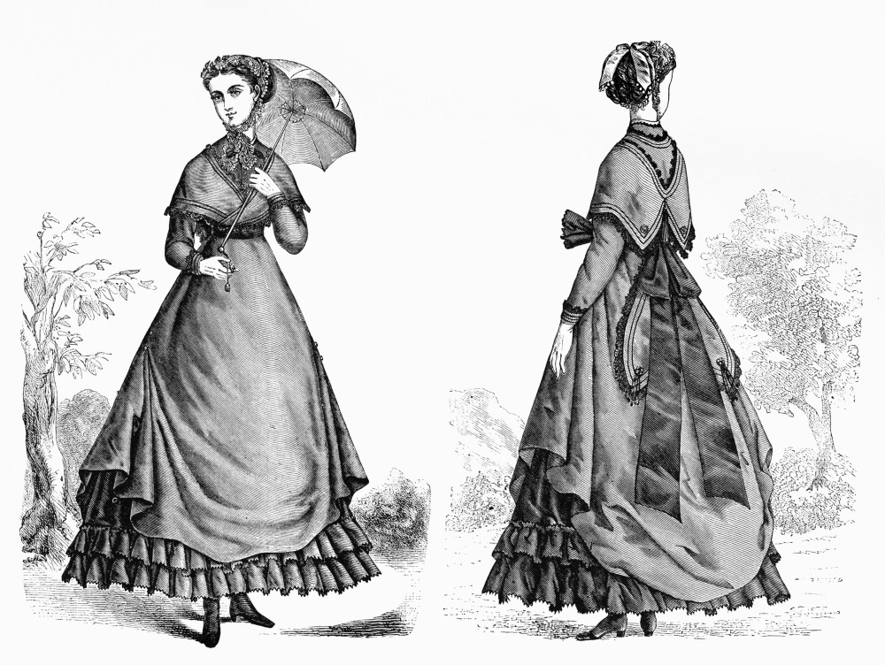 Fashion: Women, 1868. /Nfront And Back View Of A Woman In A Street