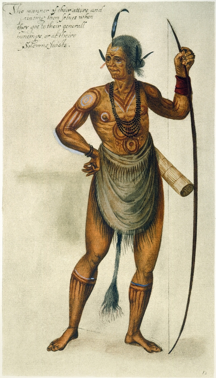 Algonquian, 1585. /Na Carolina Algonquian Native American In Body Paint.  Watercolor, C1585, By John White. Poster Print by Granger Collection - Item  # VARGRC0011534 - Posterazzi