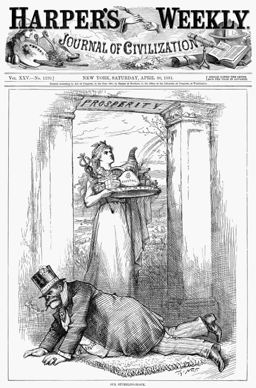 Nast: Spoils System, 1881. /N'Our Stumbling-Block.' The Spoils System Is In  The Way Of Business And Prosperity. American Cartoon By Thomas Nast, 1881. 