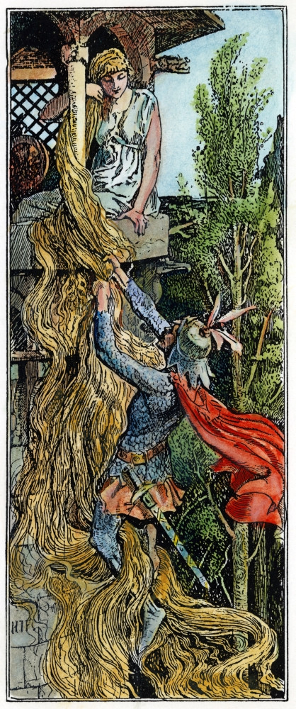 Grimm: Rapunzel, 1890. /Nthe Prince Climbs Up Rapunzel'S Golden ...