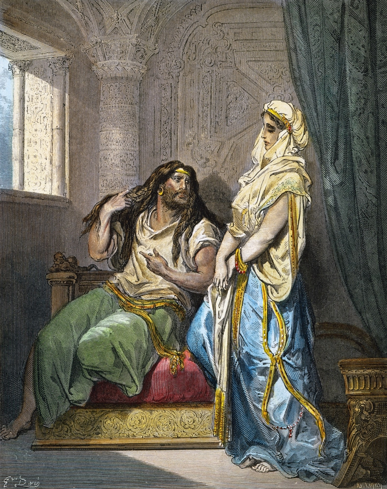 Samson And Delilah. /N(Judges 16). Color Engraving After Gustave