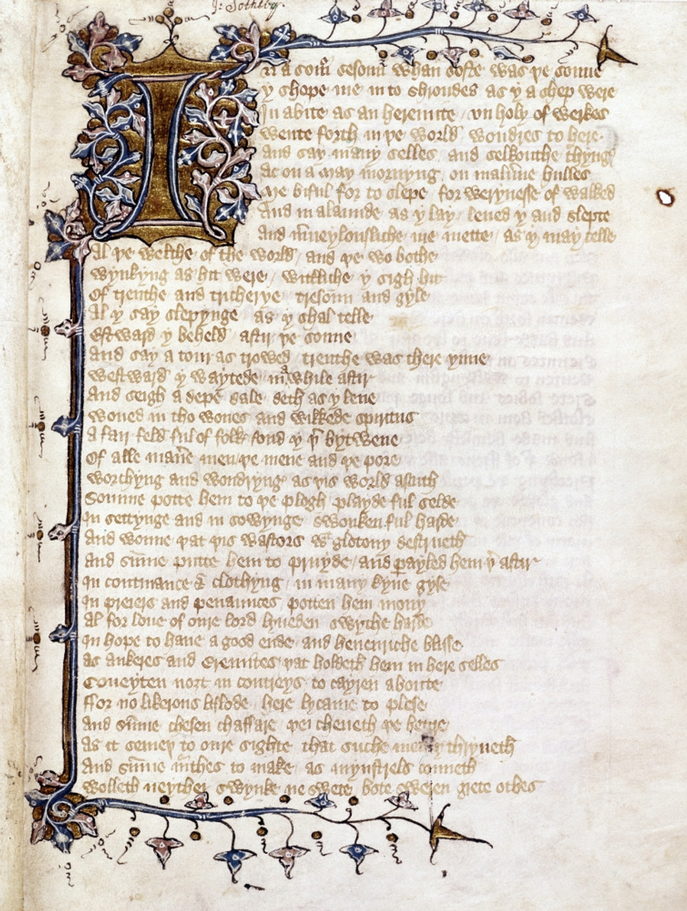 Langland: Piers Plowman. /Na Manuscript Page From The Middle