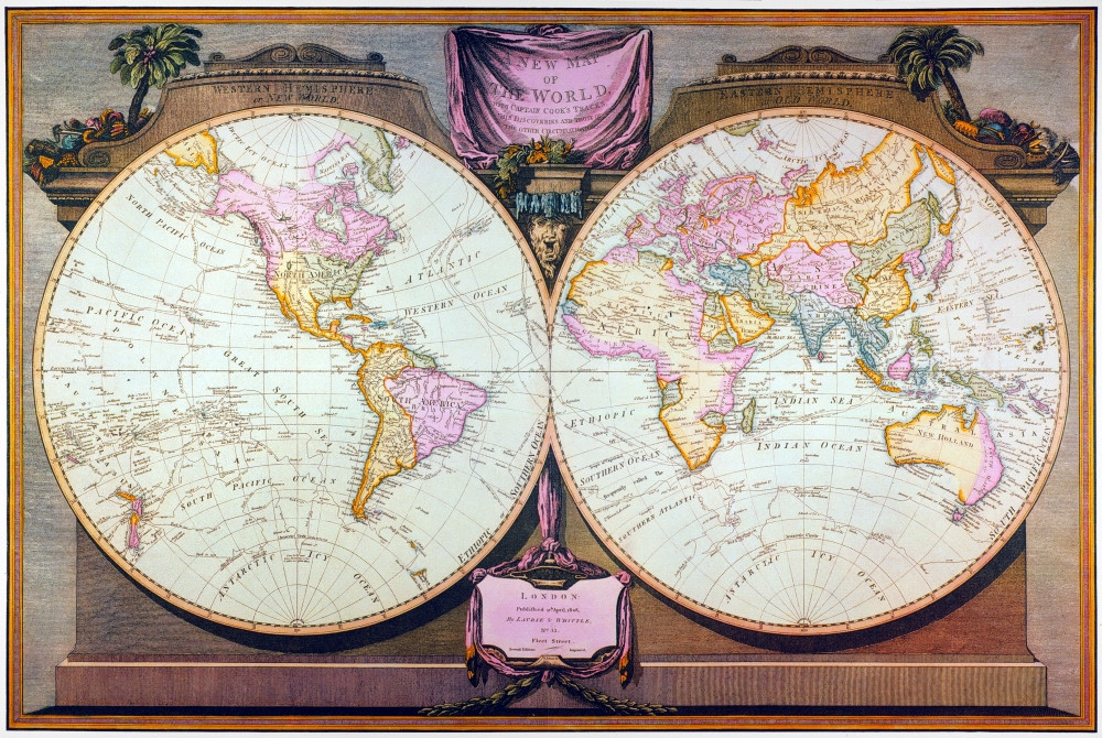 Captain Cook: Map, 1808. /Nenglish Double Hemisphere Map, 1808, By ...
