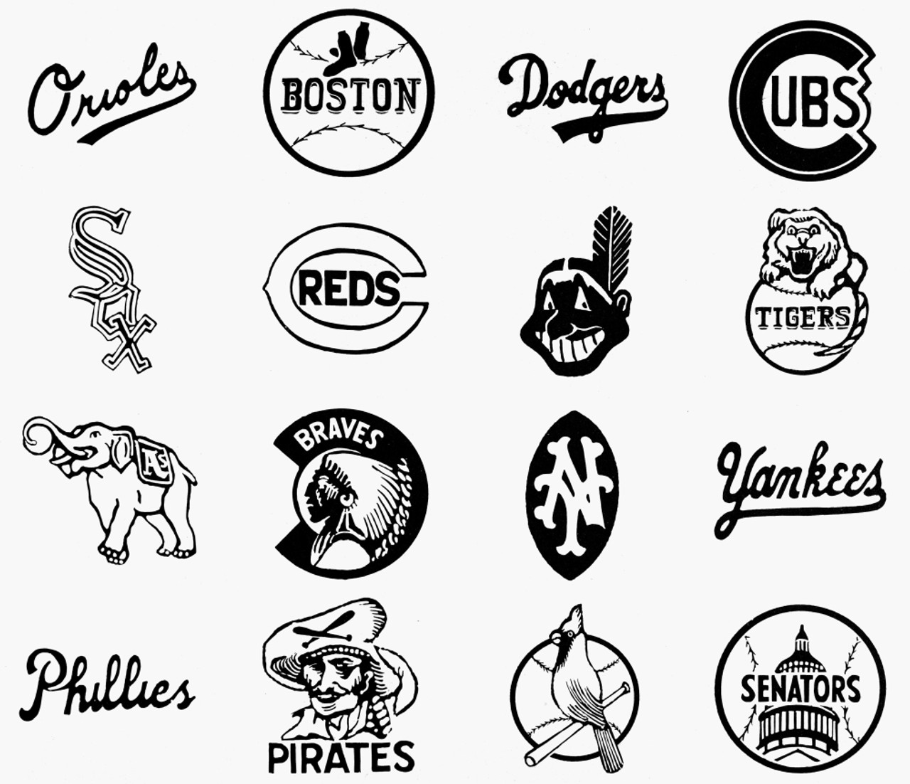 Baseball Logos. /Nvarious Logos Of American Baseball Teams, C1955